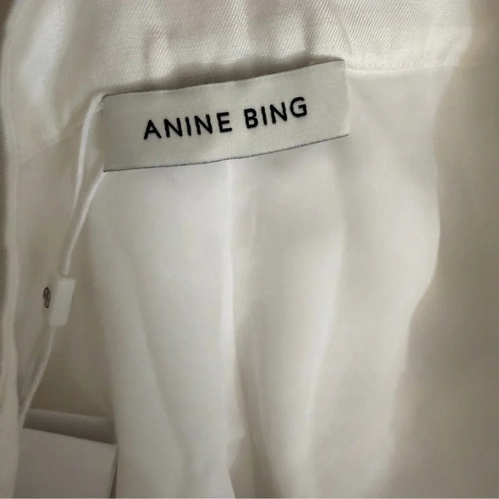 ANINE BING Lou pleated woven wide-leg pants Ivory‎ white Linen Blend size 2 NWT